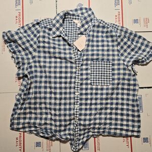 LC Lauren Conrad Blue and White Gingham Top, XXL, (LC1)